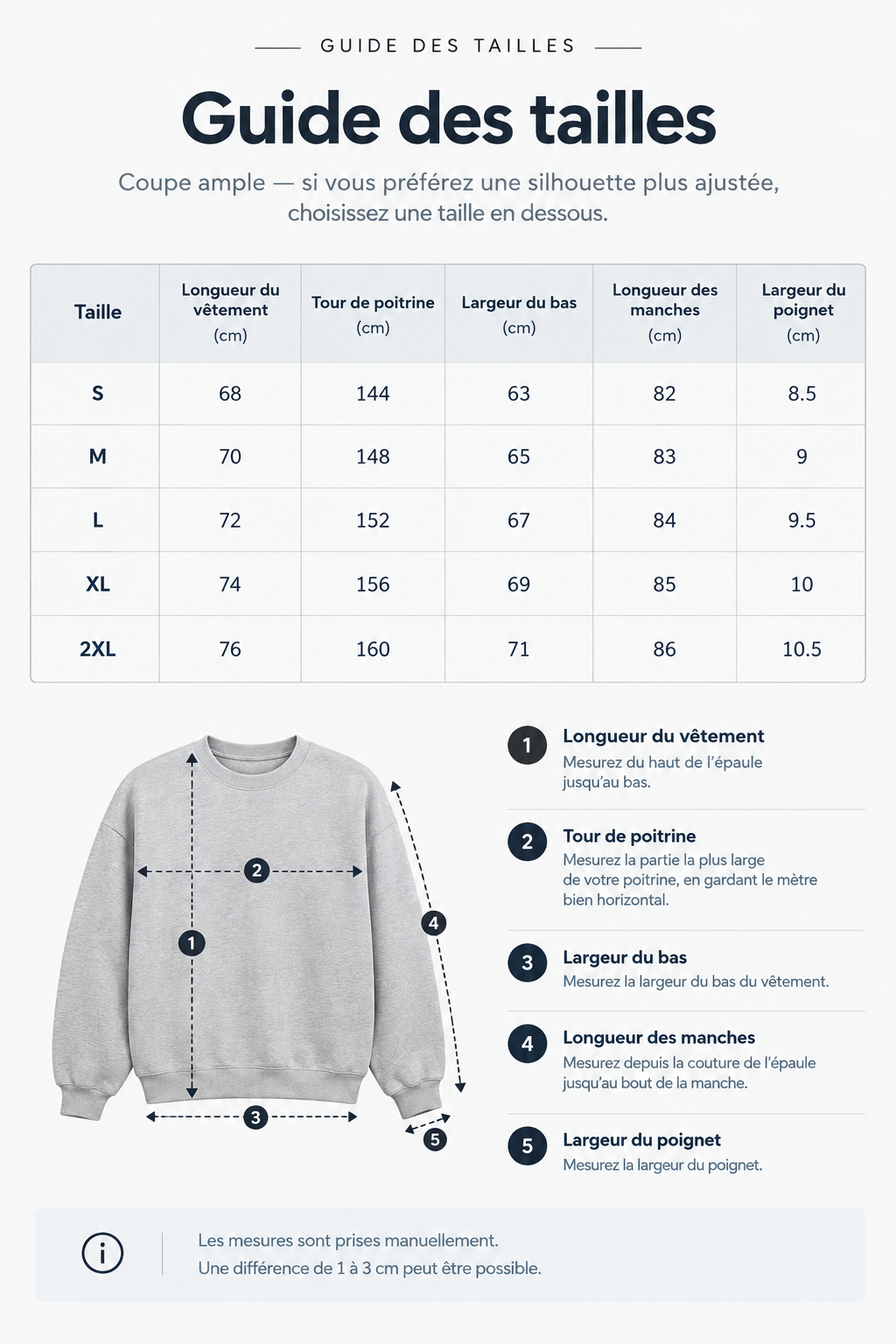 Guide des tailles veste homme à capuche