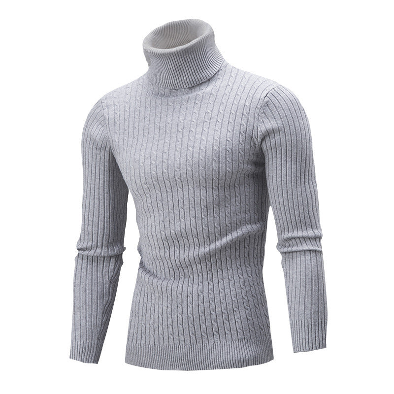 Pull homme col roulé gris en maille