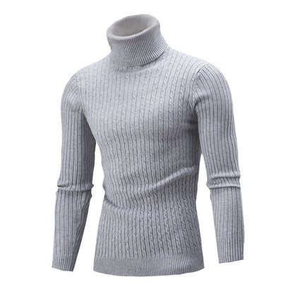 Pull homme col roulé gris en maille