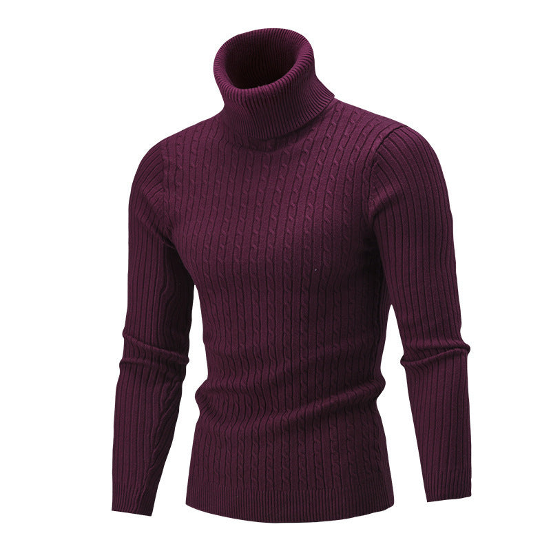 Pull homme col roulé bordeaux en maille