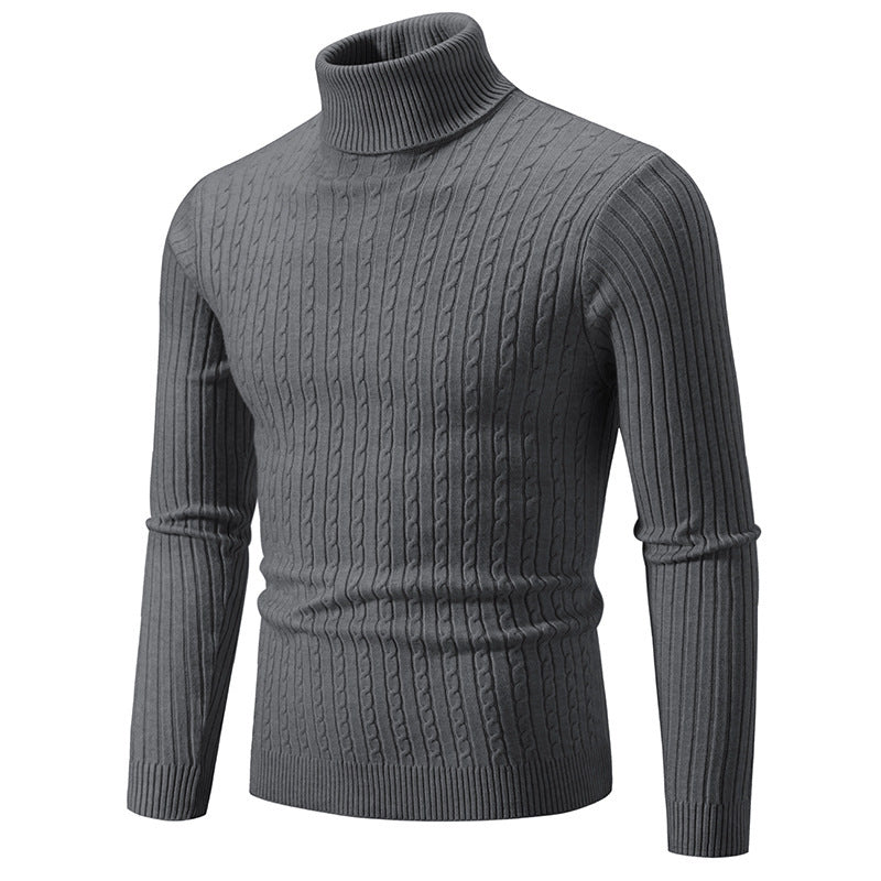 Pull homme col roulé gris en maille