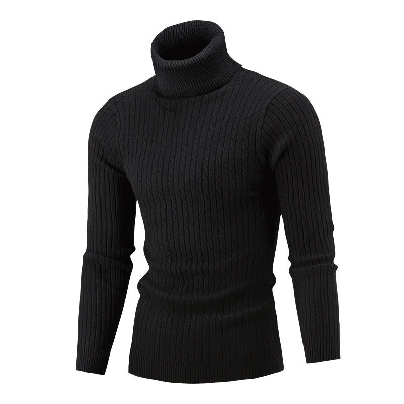 Pull homme col roulé noir coupe slim