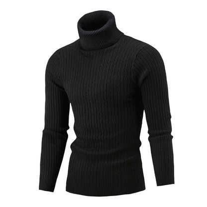 Pull homme col roulé noir coupe slim