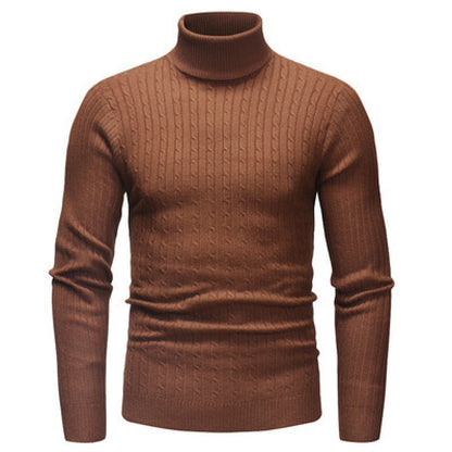 Pull homme col roulé marron coupe ajustée